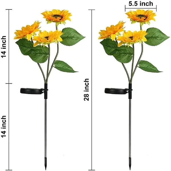 Solar Sunflowers, Flower Garden Lights, Zainzio Decor, Waterproof Outdoor LED, Triple Head Solar, Floral Path Lights, Sunflower Yard Art