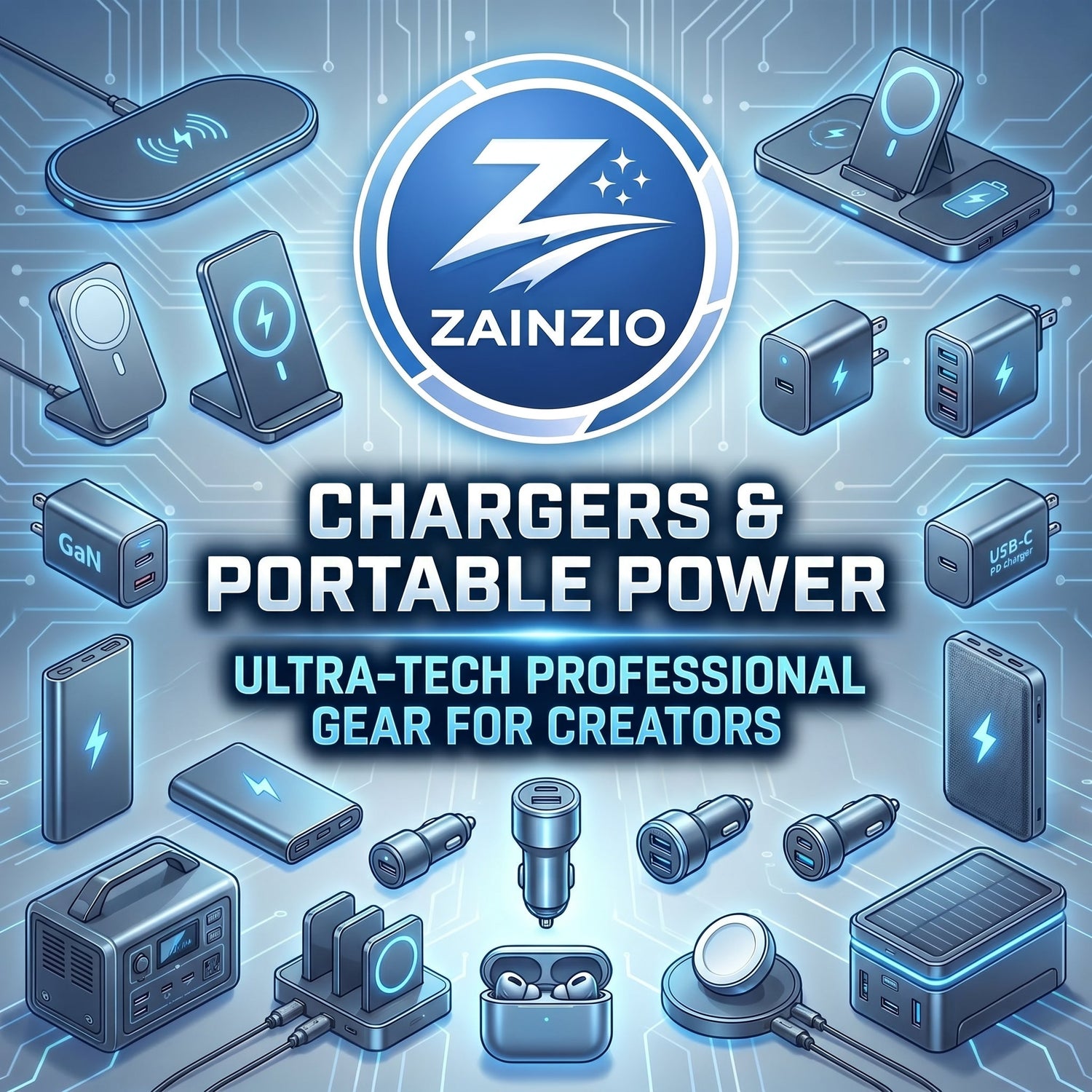 Keep every device in your life powered up — at home, at your desk, in your car, and on the go — with Zainzio's Chargers &amp; Portable Power collection.