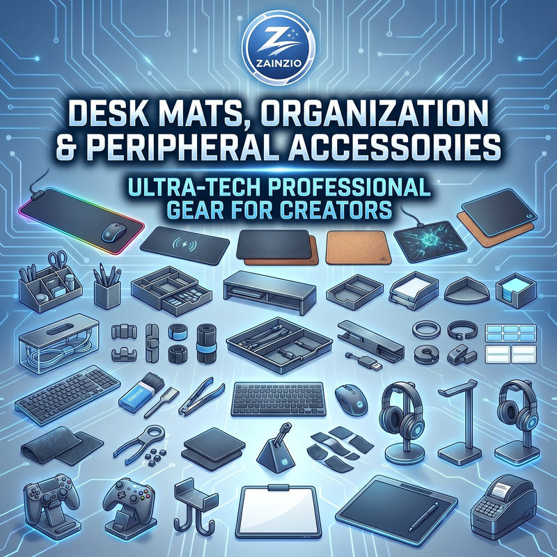 Zainzio's Desk Mats, Organization &amp; Peripheral Accessories collection covers everything that lives on your desk surface and everything that keeps it clean, tidy, and perfectly set up.