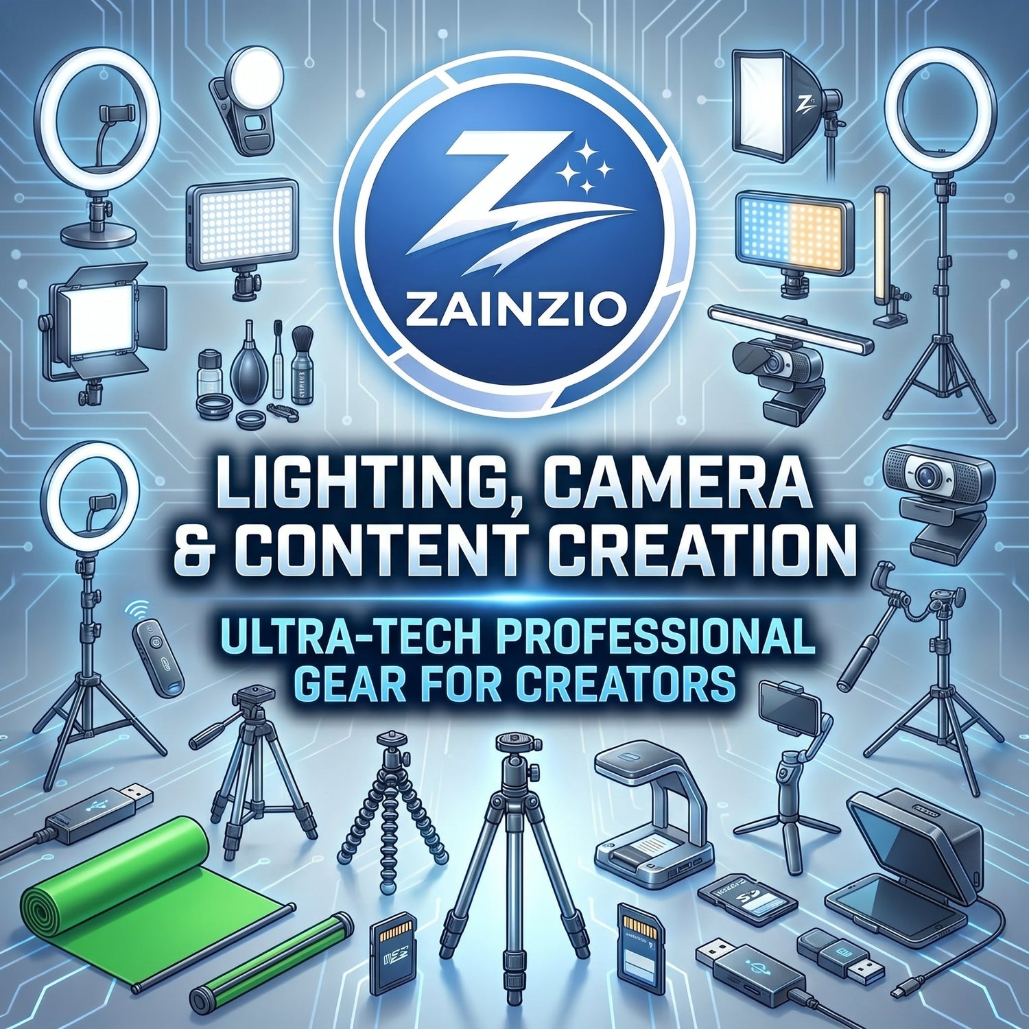 Look your absolute best on every video call, stream, recording, and photo with Zainzio's Lighting, Camera &amp; Content Creation collection
