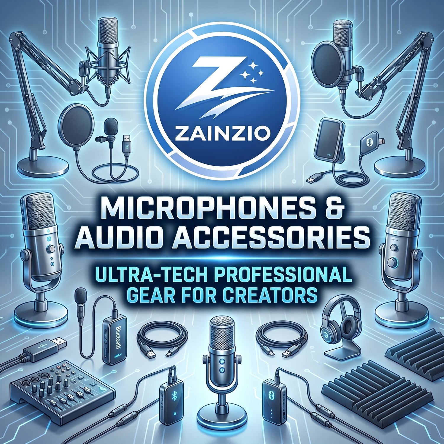 Zainzio's Microphones &amp; Audio Accessories collection. Whether you're recording your voice, setting up a streaming station, protecting your gear, or upgrading how your existing audio setup connects and sounds, everything you need is right here.