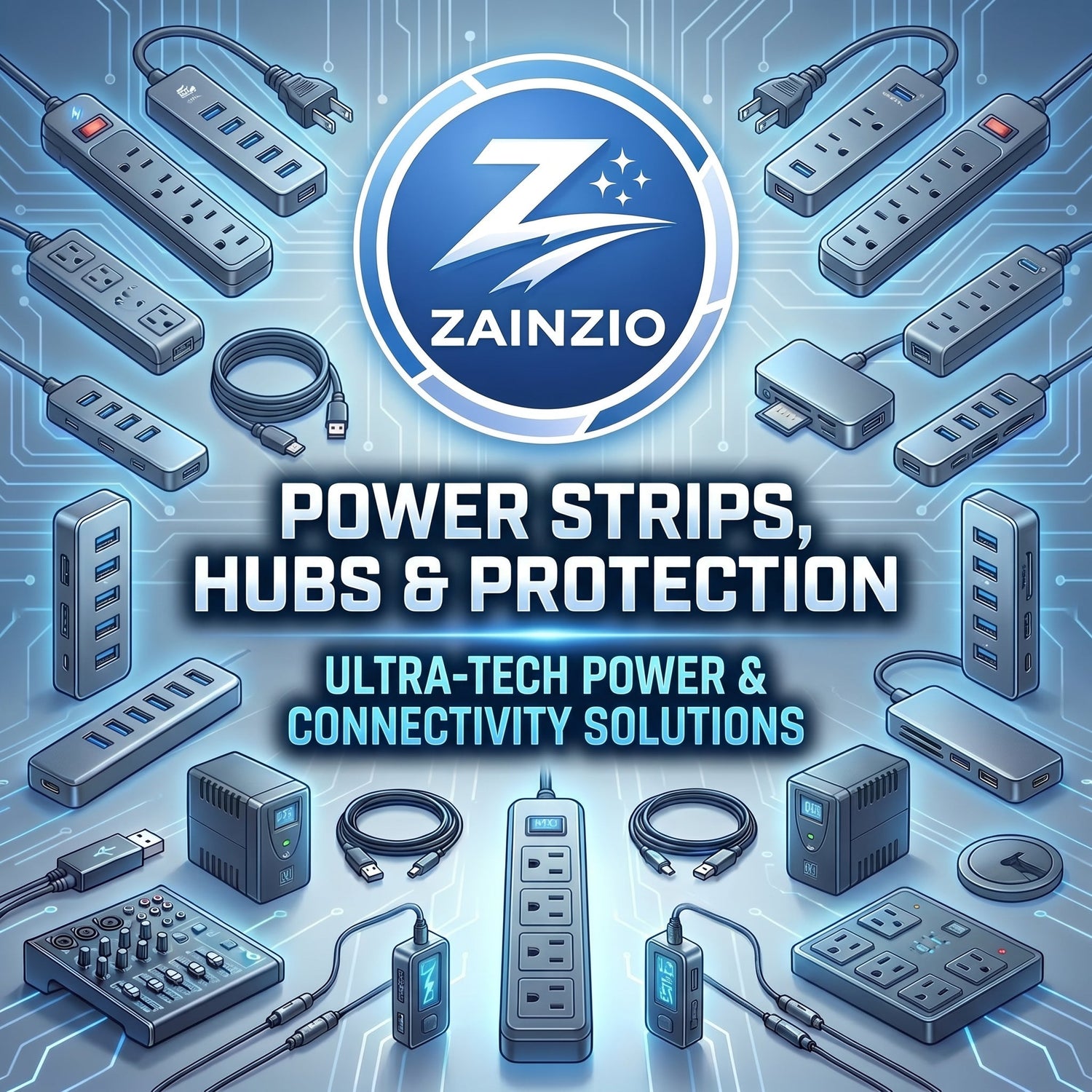 Multiply your outlets, expand your ports, and protect every device you own with Zainzio's Power Strips, Hubs &amp; Protection collection — the complete solution for managing, distributing, and safeguarding power throughout your home and workspace.