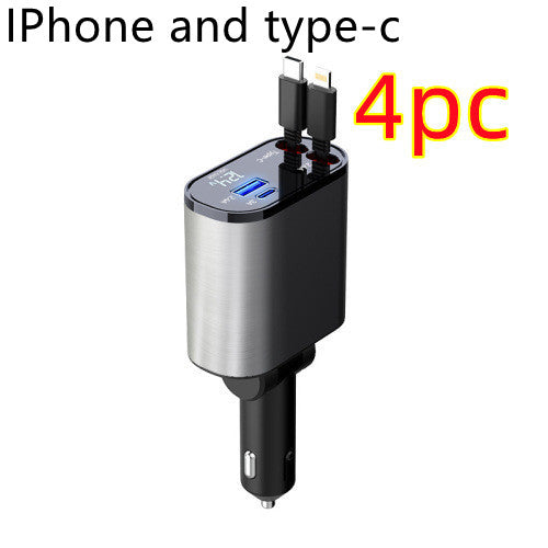 Retractable Car Charger, 100W Fast Car Charger, Zainzio Automotive, Cigarette Lighter Adapter, Type C Car Charger, Multi Port Phone Charger, Voltage Display Car Adapter