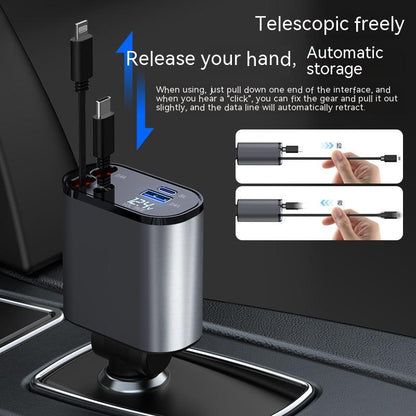 Retractable Car Charger, 100W Fast Car Charger, Zainzio Automotive, Cigarette Lighter Adapter, Type C Car Charger, Multi Port Phone Charger, Voltage Display Car Adapter