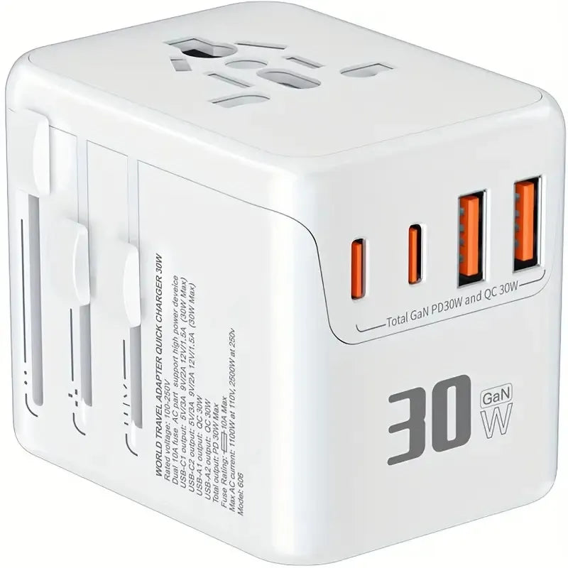 Universal Travel Adapter, Worldwide Plug Adapter, Zainzio Travel, 30W GaN Charger, European Plug Adapter, International Wall Charger, USB-C Travel Adapter