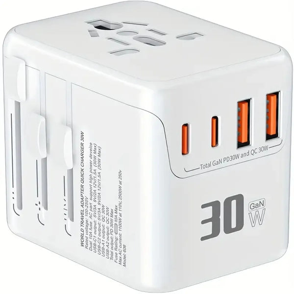 Universal Travel Adapter, Worldwide Plug Adapter, Zainzio Travel, 30W GaN Charger, European Plug Adapter, International Wall Charger, USB-C Travel Adapter