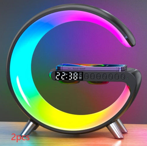 G Shaped LED Lamp, Smart Bedside Speaker, Zainzio Wireless Charger, App Control Mood Light, Sunrise Wake Up Clock, Bluetooth Speaker Lamp, 15W Fast Wireless Charging
