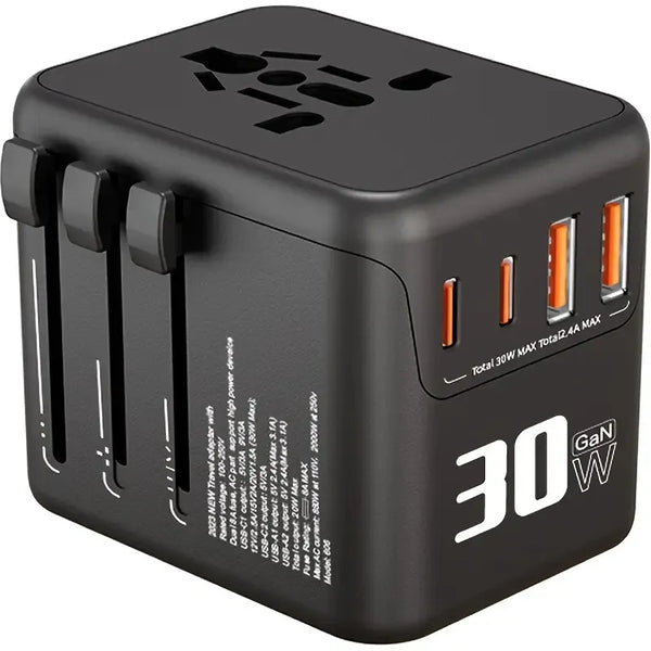 Universal Travel Adapter, Worldwide Plug Adapter, Zainzio Travel, 30W GaN Charger, European Plug Adapter, International Wall Charger, USB-C Travel Adapter