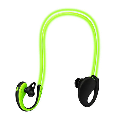 Neon green and black wireless earbuds on a white background