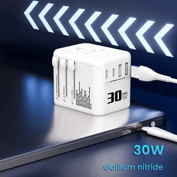 Universal Travel Adapter, Worldwide Plug Adapter, Zainzio Travel, 30W GaN Charger, European Plug Adapter, International Wall Charger, USB-C Travel Adapter