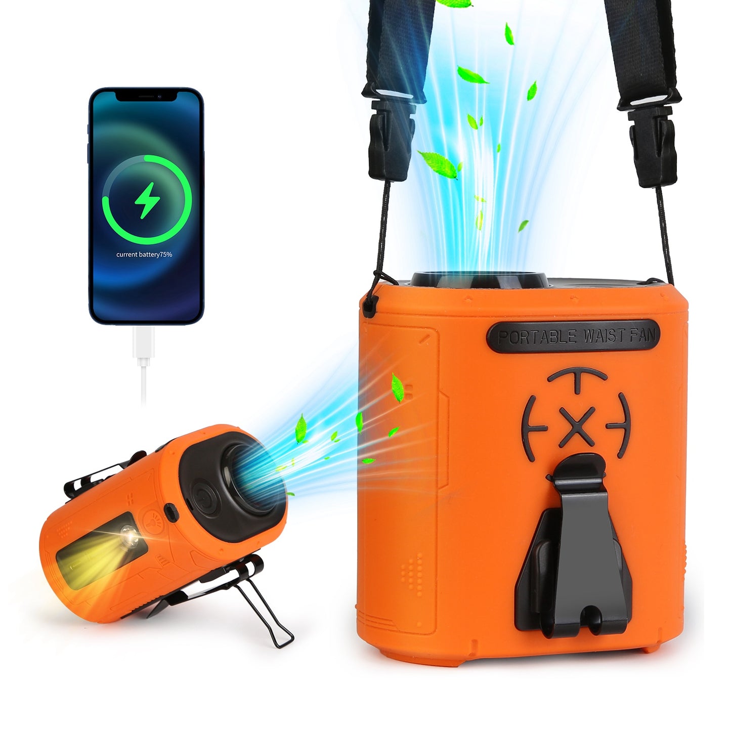 Waist Clip Fan, Wearable Belt Fan, Rechargeable Neck Fan, 10000mAh Portable Fan, Hands Free Work Fan, Tactical Camping Fan, Zainzio Wearable Fan