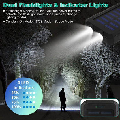 Solar Power Bank, Outdoor Portable Charger, Zainzio Survival, Camping Power Pack, Dual USB Charger, Compass Power Bank, SOS LED Flashlight