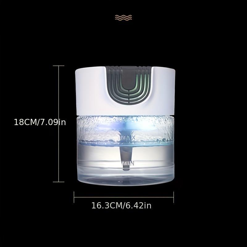 A product image of the Zainzio Water-Based Air Purifier. It displays the device's dimensions: 18CM/7.09in high and 16.3CM/6.42in wide, with MAX and MIN level indicators.