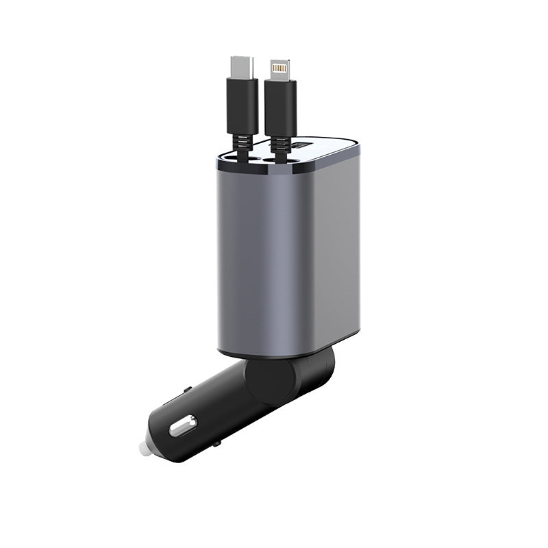 Retractable Car Charger, 100W Fast Car Charger, Zainzio Automotive, Cigarette Lighter Adapter, Type C Car Charger, Multi Port Phone Charger, Voltage Display Car Adapter