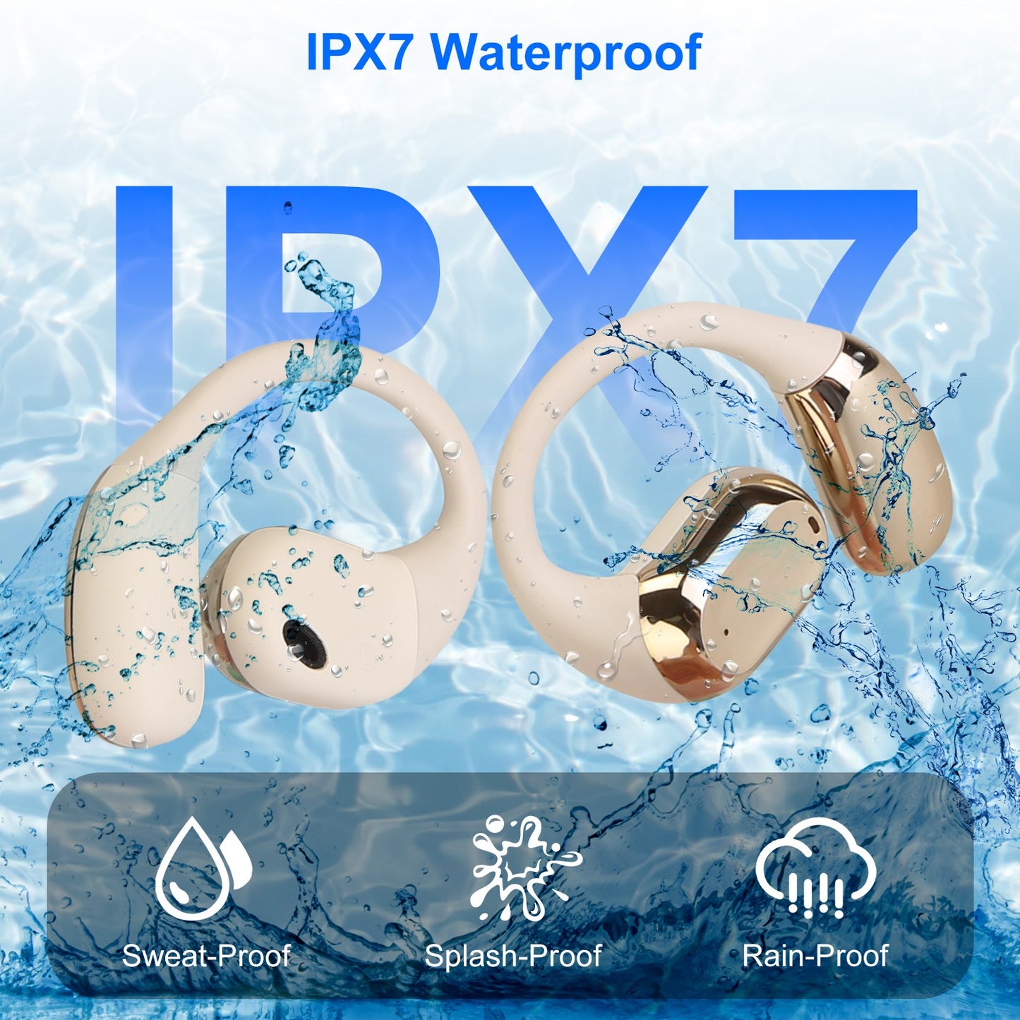 Open Ear Earbuds, Bluetooth 5.4, Zainzio Audio, Sport Headphones, Waterproof Earbuds, Running Headphones, LED Power Display