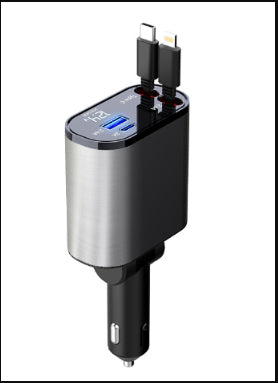 Retractable Car Charger, 100W Fast Car Charger, Zainzio Automotive, Cigarette Lighter Adapter, Type C Car Charger, Multi Port Phone Charger, Voltage Display Car Adapter