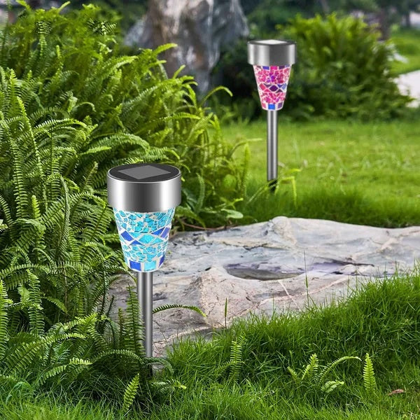 Mosaic Solar Lights, Pathway Lighting, Zainzio Decor, Outdoor LED Stakes, Stainless Steel Lights, Garden Path Decor, Waterproof Solar Lights