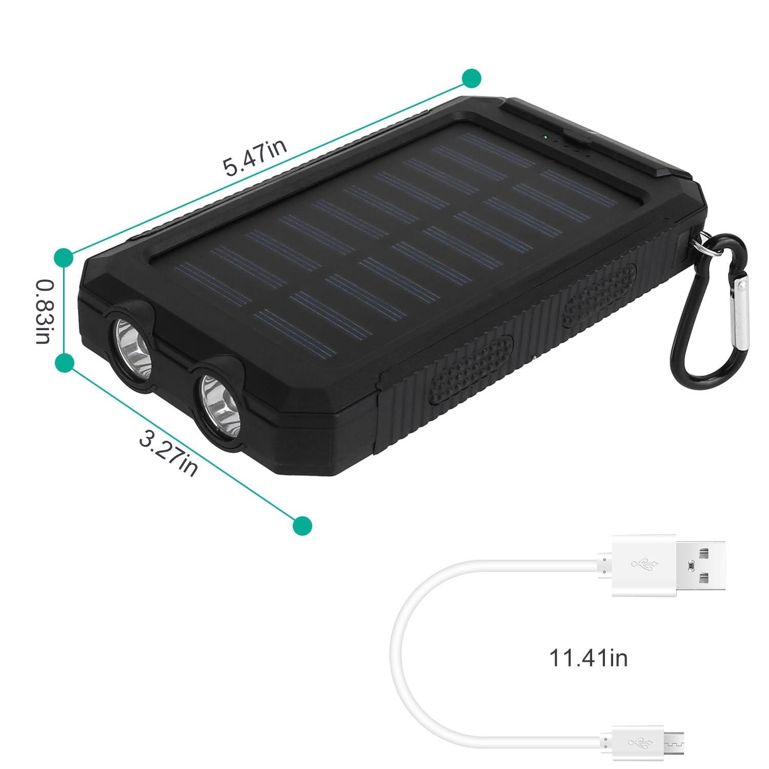 Solar Power Bank, Outdoor Portable Charger, Zainzio Survival, Camping Power Pack, Dual USB Charger, Compass Power Bank, SOS LED Flashlight