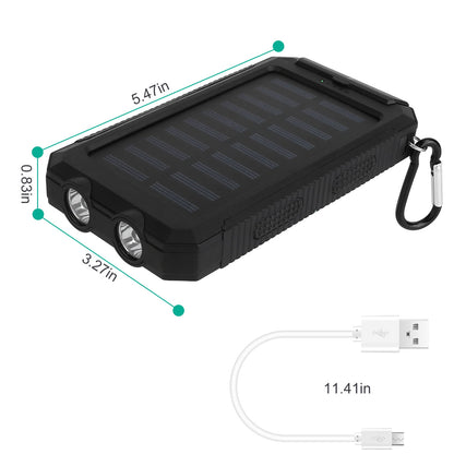 Solar Power Bank, Outdoor Portable Charger, Zainzio Survival, Camping Power Pack, Dual USB Charger, Compass Power Bank, SOS LED Flashlight