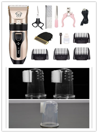 Pet grooming kit with hair clipper, attachments, and accessories