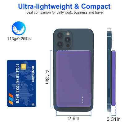 MagSafe Power Bank, Slim Magnetic Charger, Zainzio Portable Power, 20W Fast Charging, iPhone Wireless Battery, Ultra Thin Powerbank, 5000mAh Pocket Charger