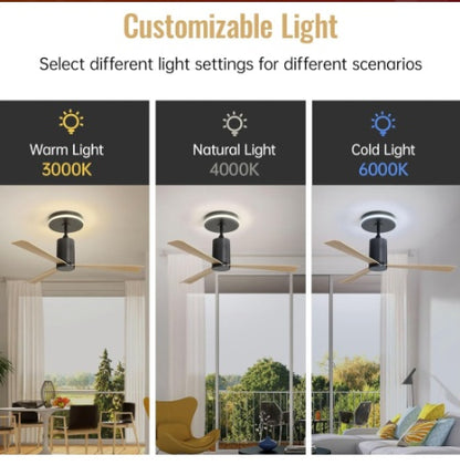 Flush Mount Ceiling Fan, 52 Inch Ceiling Fan, Ceiling Fan with Light, Quiet DC Motor Fan, Modern Wood Ceiling Fan, Low Profile Fan, Indoor Outdoor Patio Fan, Zainzio