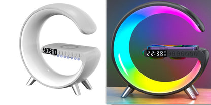 G Shaped LED Lamp, Smart Bedside Speaker, Zainzio Wireless Charger, App Control Mood Light, Sunrise Wake Up Clock, Bluetooth Speaker Lamp, 15W Fast Wireless Charging