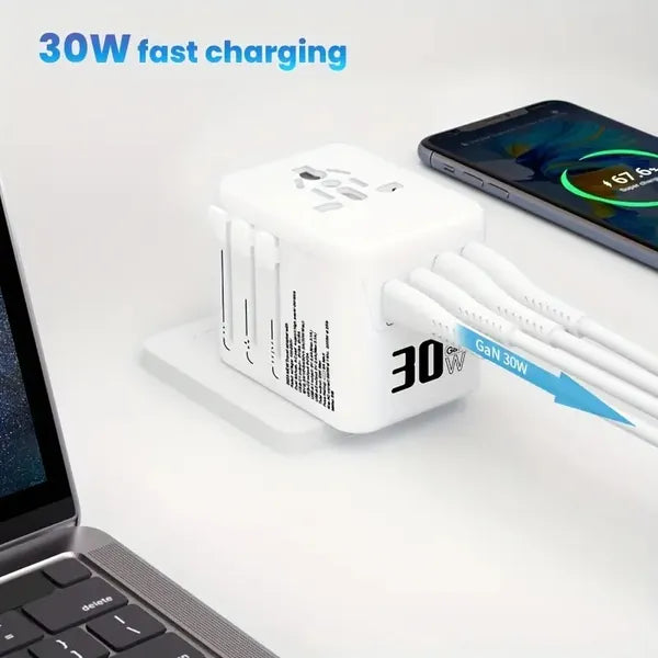 Universal Travel Adapter, Worldwide Plug Adapter, Zainzio Travel, 30W GaN Charger, European Plug Adapter, International Wall Charger, USB-C Travel Adapter