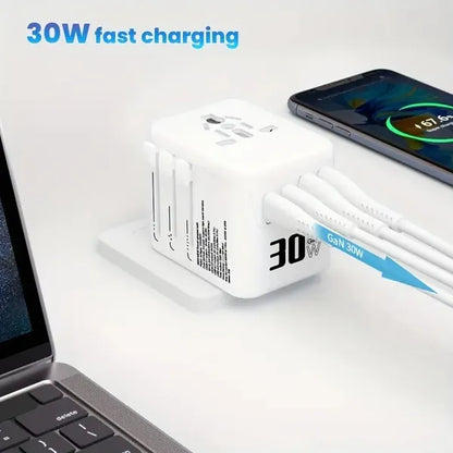 Universal Travel Adapter, Worldwide Plug Adapter, Zainzio Travel, 30W GaN Charger, European Plug Adapter, International Wall Charger, USB-C Travel Adapter
