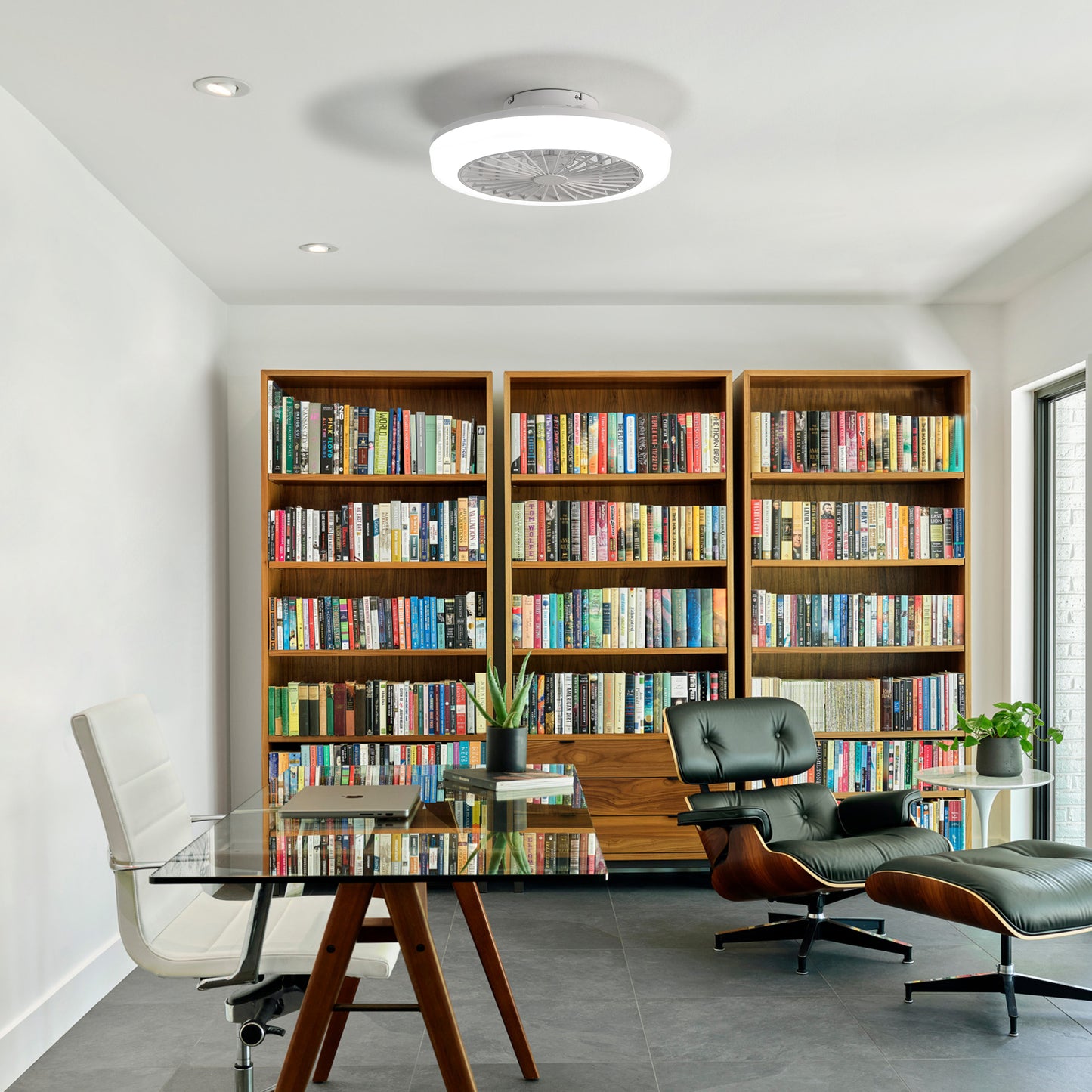 Enclosed Ceiling Fan, Bladeless Ceiling Fan, Low Profile Fan, Flush Mount Fan, Small Ceiling Fan Light, Quiet Bedroom Fan, White Cage Ceiling Fan, Zainzio fan