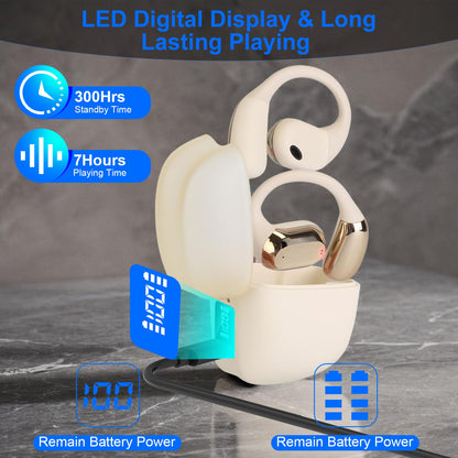Open Ear Earbuds, Bluetooth 5.4, Zainzio Audio, Sport Headphones, Waterproof Earbuds, Running Headphones, LED Power Display