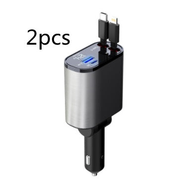 Retractable Car Charger, 100W Fast Car Charger, Zainzio Automotive, Cigarette Lighter Adapter, Type C Car Charger, Multi Port Phone Charger, Voltage Display Car Adapter
