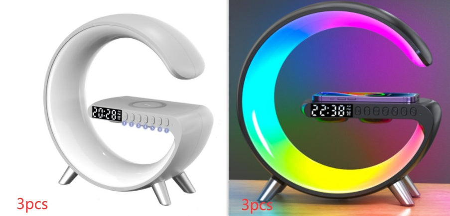 G Shaped LED Lamp, Smart Bedside Speaker, Zainzio Wireless Charger, App Control Mood Light, Sunrise Wake Up Clock, Bluetooth Speaker Lamp, 15W Fast Wireless Charging