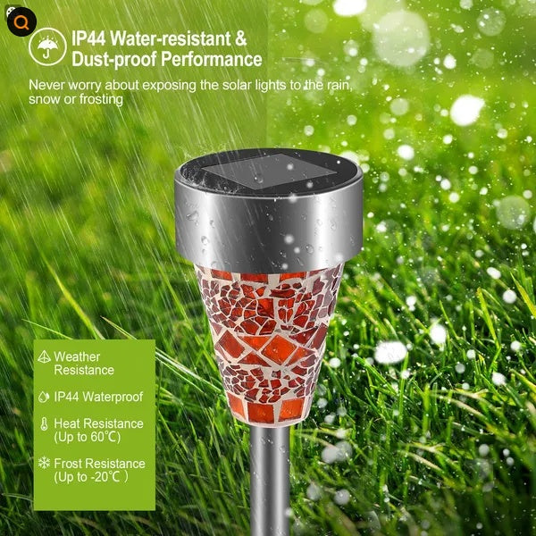 Mosaic Solar Lights, Pathway Lighting, Zainzio Decor, Outdoor LED Stakes, Stainless Steel Lights, Garden Path Decor, Waterproof Solar Lights