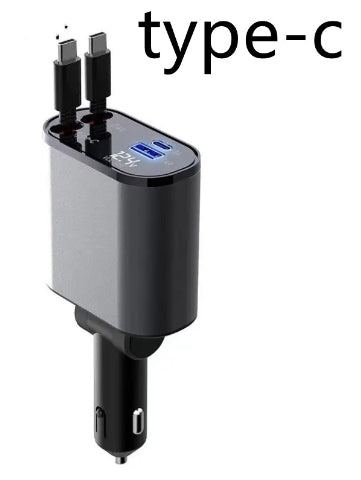 Retractable Car Charger, 100W Fast Car Charger, Zainzio Automotive, Cigarette Lighter Adapter, Type C Car Charger, Multi Port Phone Charger, Voltage Display Car Adapter