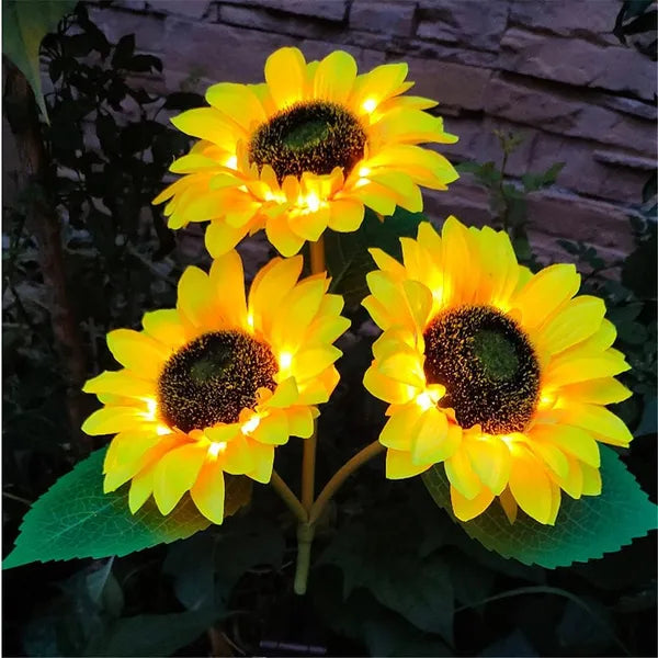 Solar Sunflowers, Flower Garden Lights, Zainzio Decor, Waterproof Outdoor LED, Triple Head Solar, Floral Path Lights, Sunflower Yard Art