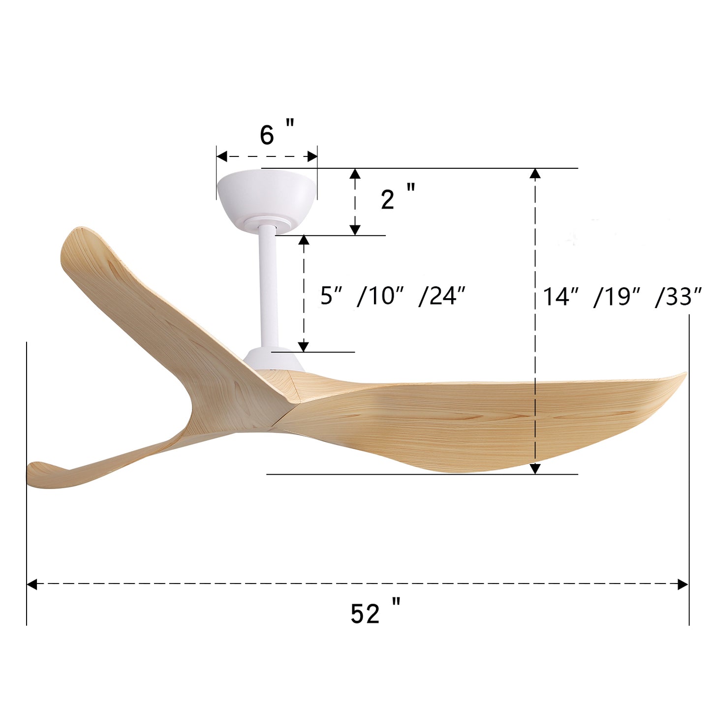 Modern Ceiling Fan, 52 Inch Ceiling Fan, Quiet DC Motor, Reversible Blade Fan, White Ceiling Fan, Woodgrain Blade Fan, Indoor Outdoor Fan