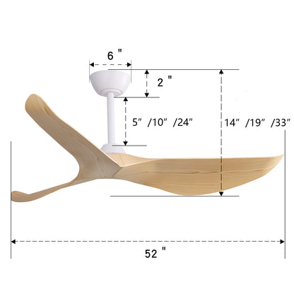 Modern Ceiling Fan, 52 Inch Ceiling Fan, Quiet DC Motor, Reversible Blade Fan, White Ceiling Fan, Woodgrain Blade Fan, Indoor Outdoor Fan