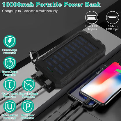 Solar Power Bank, Outdoor Portable Charger, Zainzio Survival, Camping Power Pack, Dual USB Charger, Compass Power Bank, SOS LED Flashlight