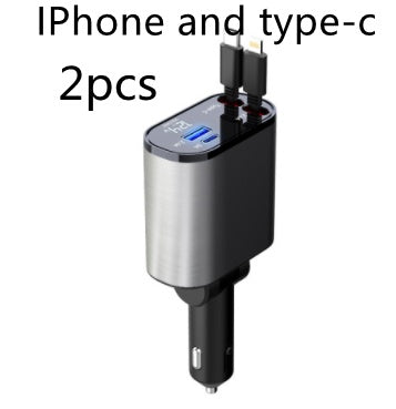 Retractable Car Charger, 100W Fast Car Charger, Zainzio Automotive, Cigarette Lighter Adapter, Type C Car Charger, Multi Port Phone Charger, Voltage Display Car Adapter