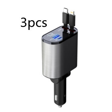 Retractable Car Charger, 100W Fast Car Charger, Zainzio Automotive, Cigarette Lighter Adapter, Type C Car Charger, Multi Port Phone Charger, Voltage Display Car Adapter