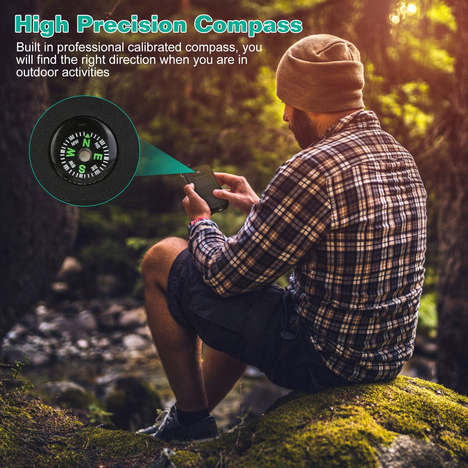 Solar Power Bank, Outdoor Portable Charger, Zainzio Survival, Camping Power Pack, Dual USB Charger, Compass Power Bank, SOS LED Flashlight