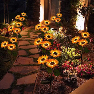 Solar Sunflowers, Flower Garden Lights, Zainzio Decor, Waterproof Outdoor LED, Triple Head Solar, Floral Path Lights, Sunflower Yard Art