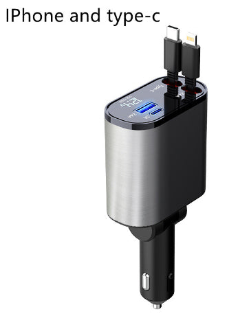Retractable Car Charger, 100W Fast Car Charger, Zainzio Automotive, Cigarette Lighter Adapter, Type C Car Charger, Multi Port Phone Charger, Voltage Display Car Adapter