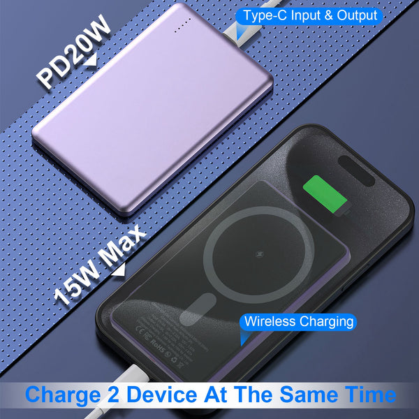 MagSafe Power Bank, Slim Magnetic Charger, Zainzio Portable Power, 20W Fast Charging, iPhone Wireless Battery, Ultra Thin Powerbank, 5000mAh Pocket Charger