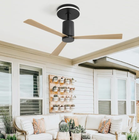 Flush Mount Ceiling Fan, 52 Inch Ceiling Fan, Ceiling Fan with Light, Quiet DC Motor Fan, Modern Wood Ceiling Fan, Low Profile Fan, Indoor Outdoor Patio Fan, Zainzio