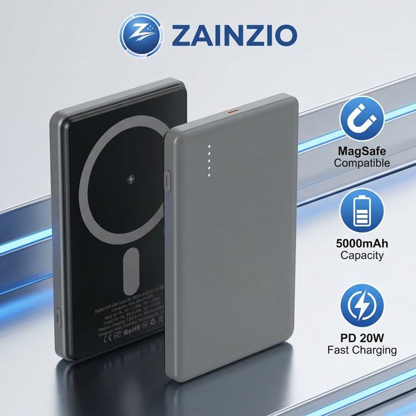 MagSafe Power Bank, Slim Magnetic Charger, Zainzio Portable Power, 20W Fast Charging, iPhone Wireless Battery, Ultra Thin Powerbank, 5000mAh Pocket Charger