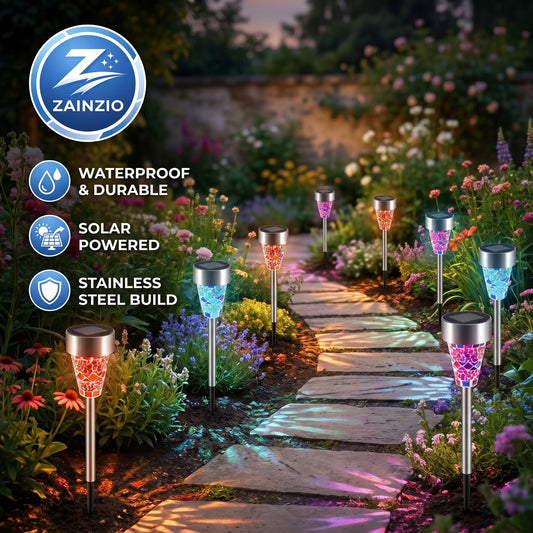 Mosaic Solar Lights, Pathway Lighting, Zainzio Decor, Outdoor LED Stakes, Stainless Steel Lights, Garden Path Decor, Waterproof Solar Lights
