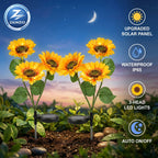 Solar Sunflowers, Flower Garden Lights, Zainzio Decor, Waterproof Outdoor LED, Triple Head Solar, Floral Path Lights, Sunflower Yard Art