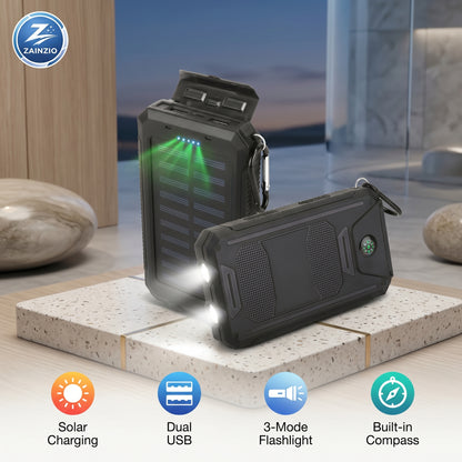 Zainzio 10000mAh Solar Power Bank – Portable Charger with Flashlight